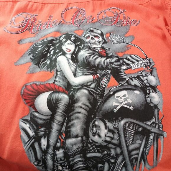 Biker Wear USA Orange Sleeveless Denim "Ride or Die" Back Graphic 3XL - Picture 2 of 13